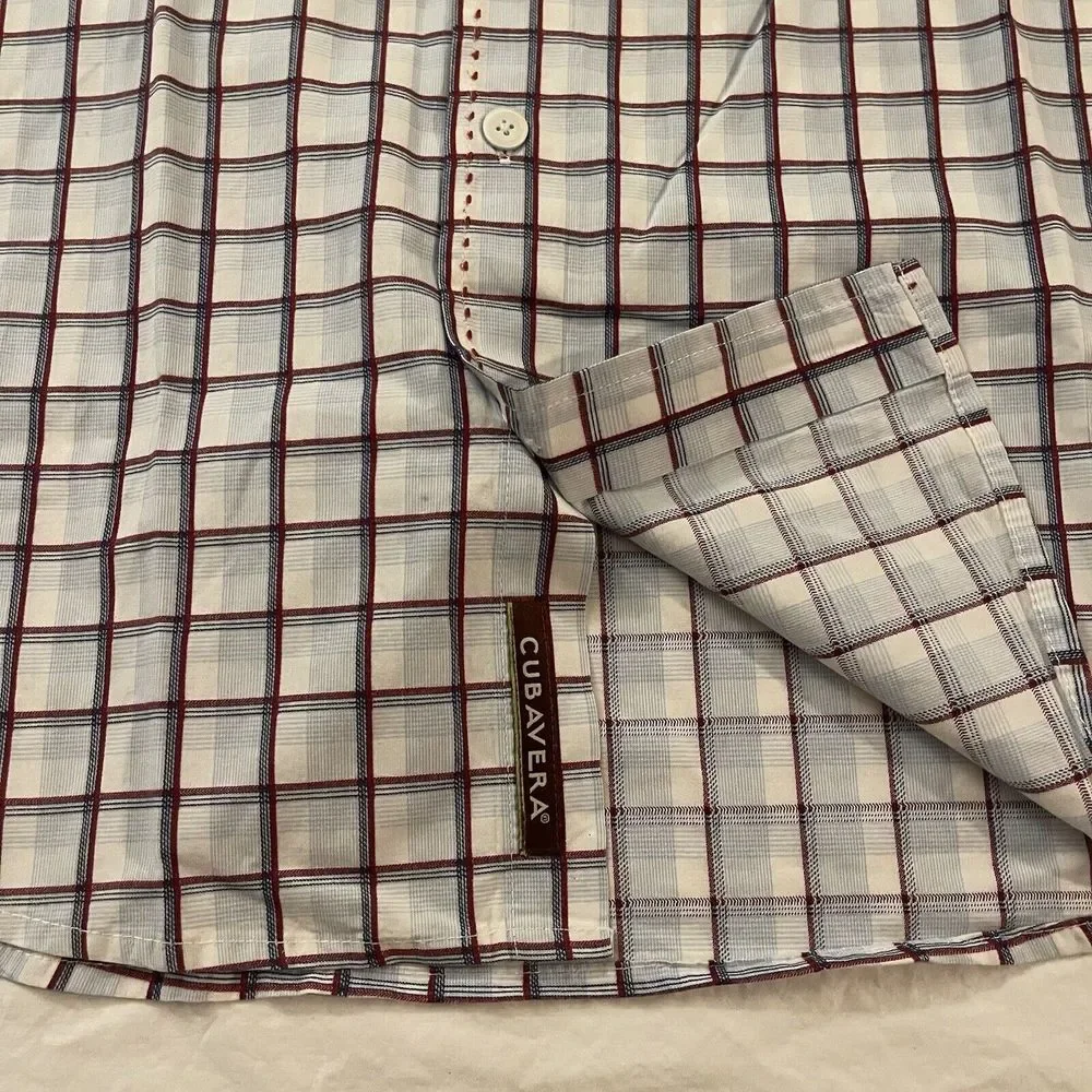 Cubavera Shirt Mens Size XL Plaid Multicolored Button Down Short Sleeve‎ Pockets